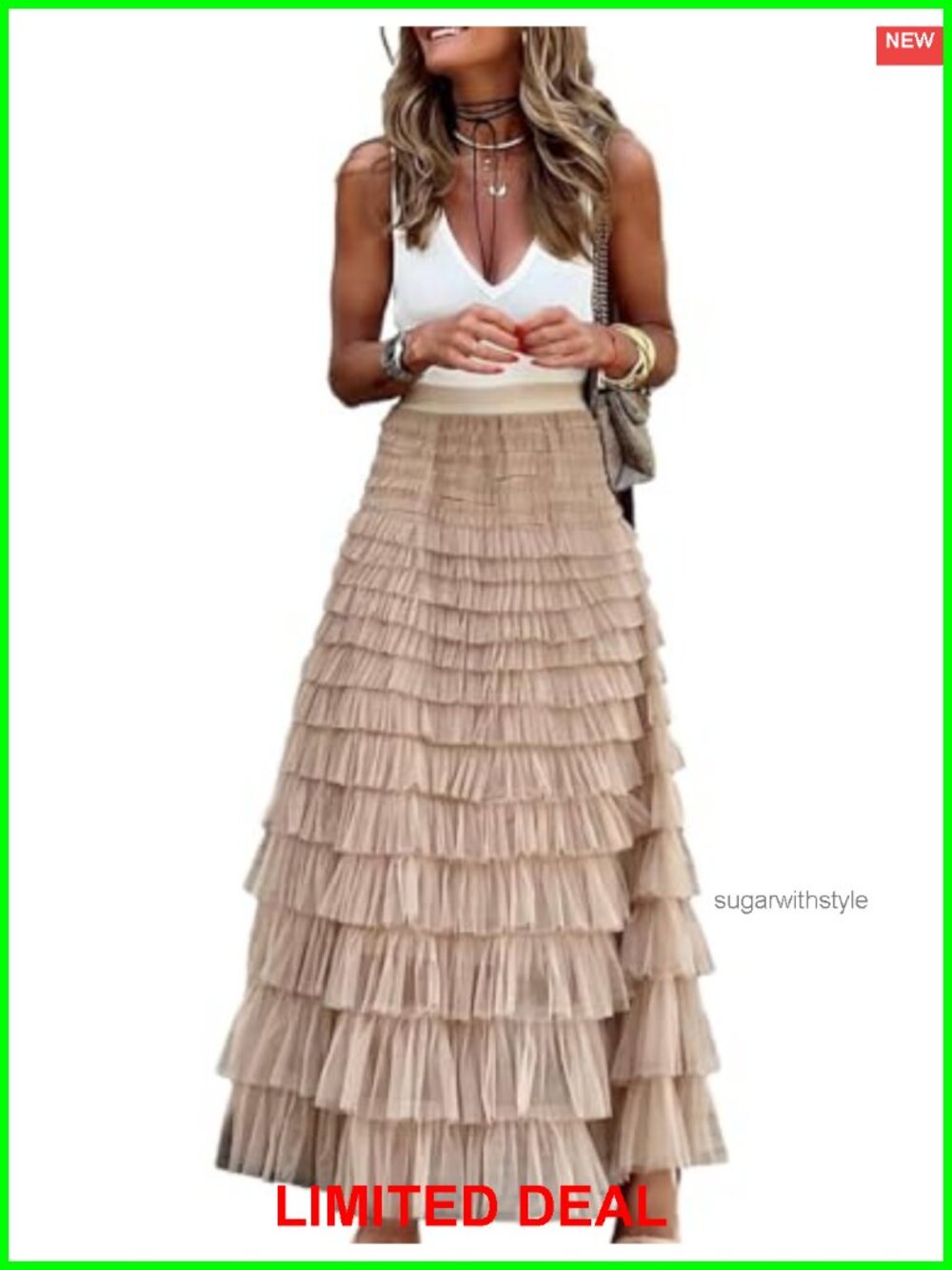 Women's Long Tulle Skirt High Waisted A-Line Fluffy Layered Mesh Ruffle